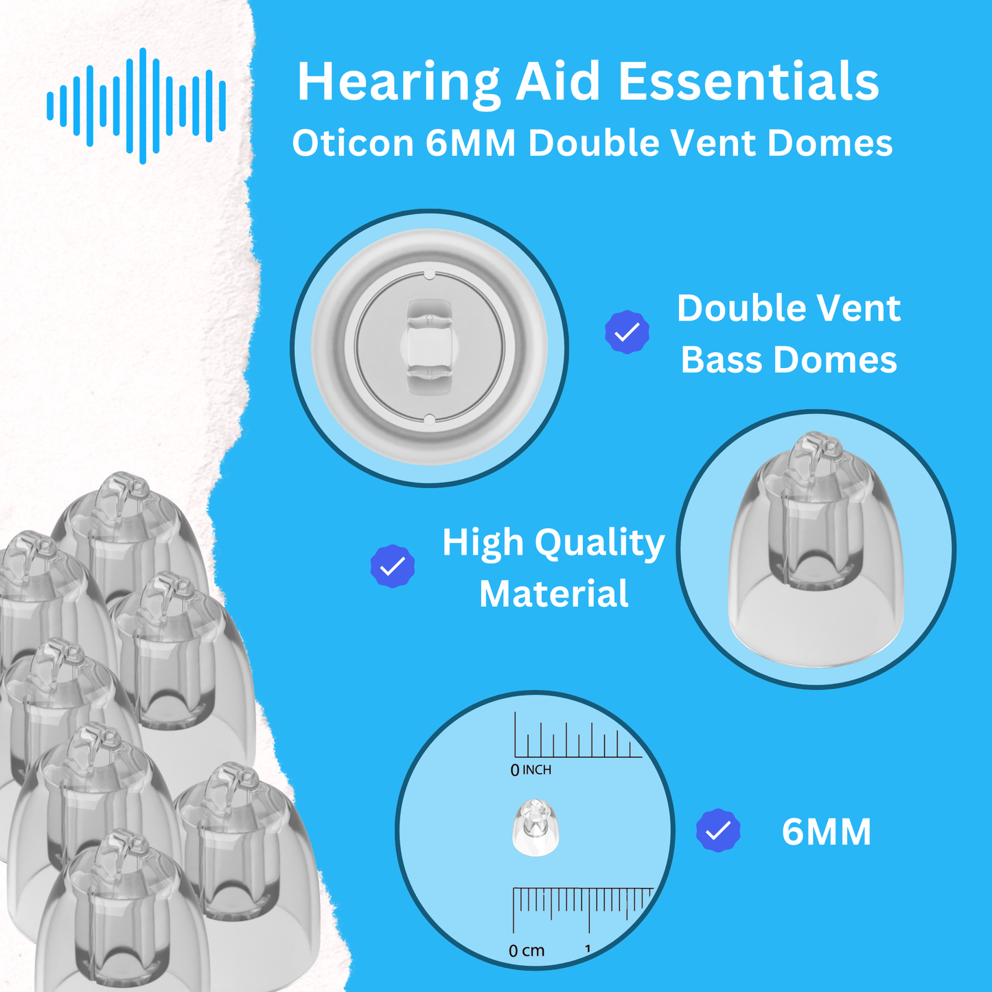 Oticon Hearing Aid Domes - Minifit Bass Double Vent 6MM, Qty 36,