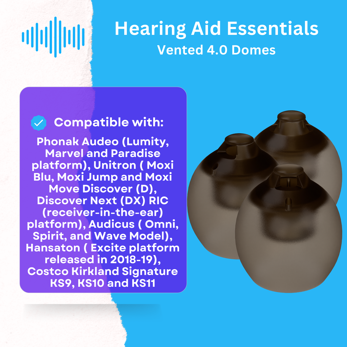 Phonak 4.0 Domes - Vented, Medium (9MM), Qty 24