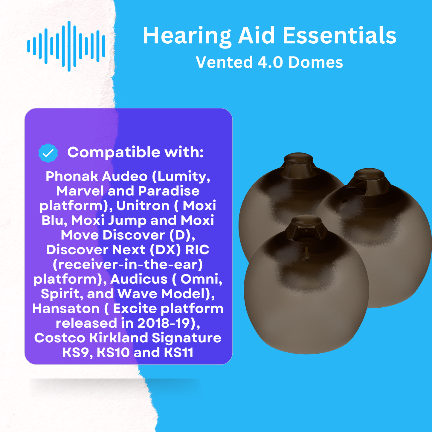 Phonak 4.0 Domes - Vented, Large (11MM), Qty 24