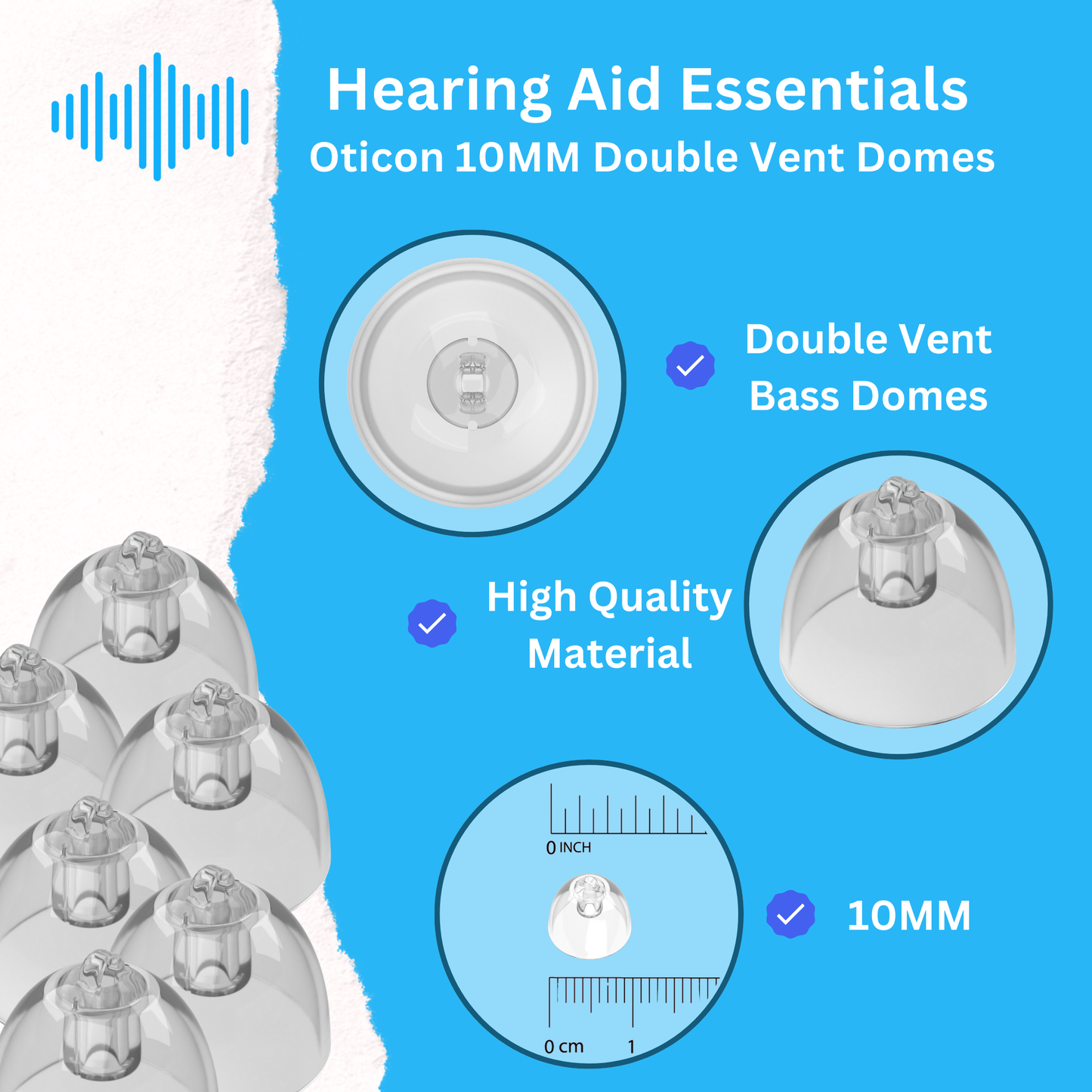 Oticon Hearing Aid Domes - Minifit Bass Double Vent 10MM, Qty 36