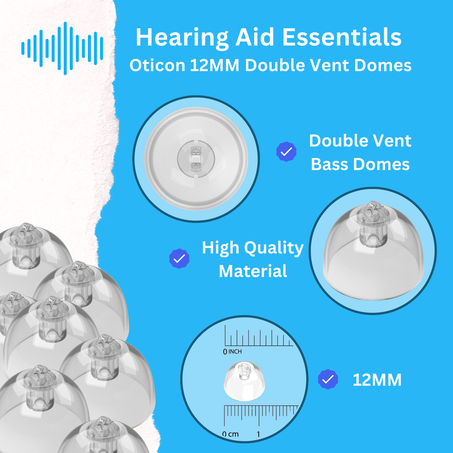 Oticon Hearing Aid Domes - Minifit Bass Double Vent 12MM, Qty 36