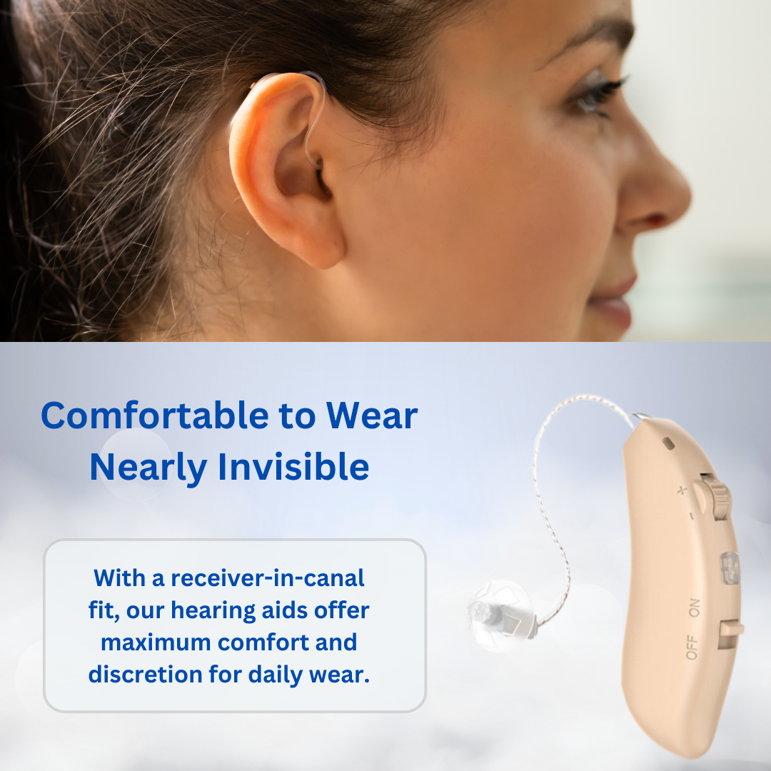 Rechargeable Hearing Aids (RIC) with Wireless Charging Case (Silver)